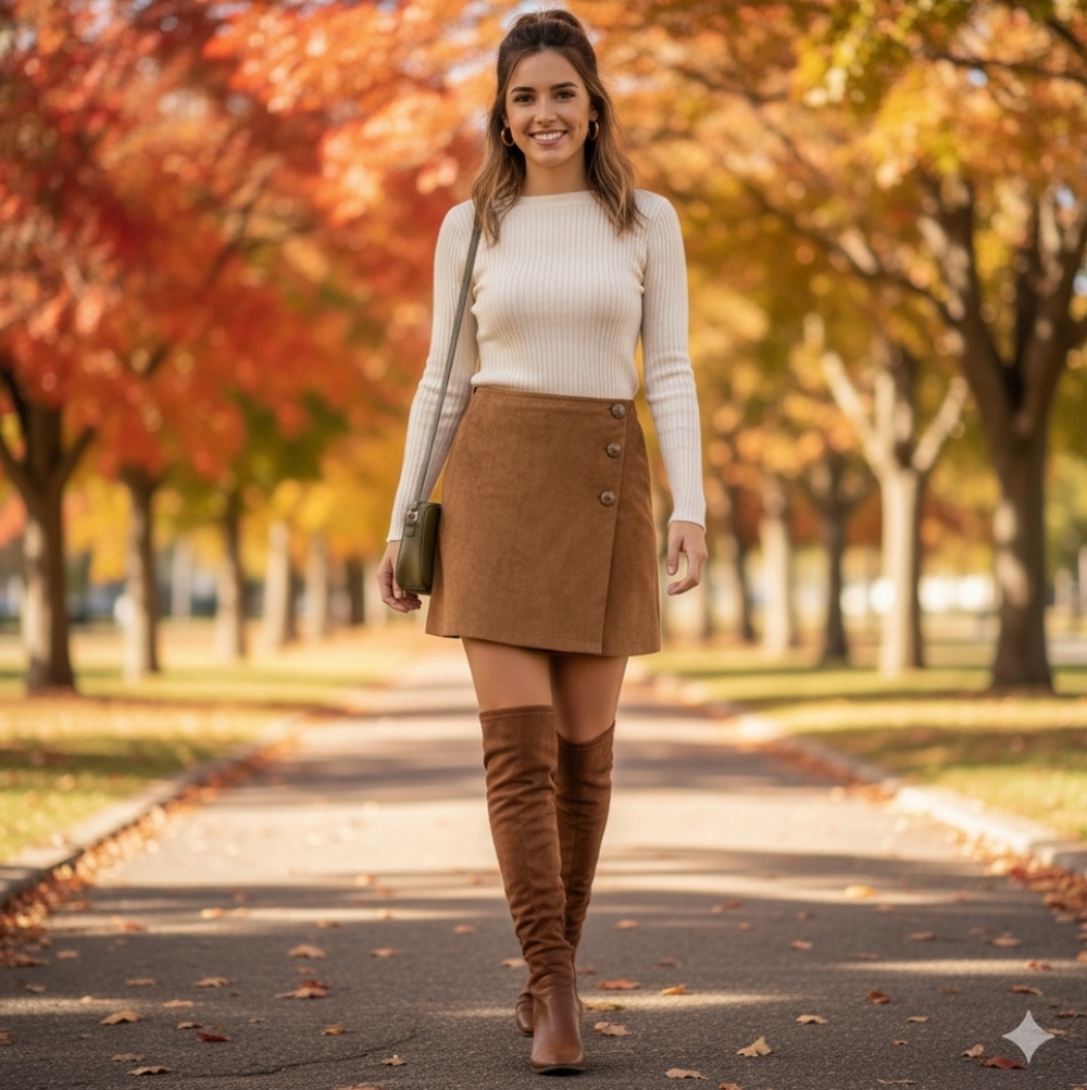 Mystree Tan Faux Suede Skirt with Button Detail